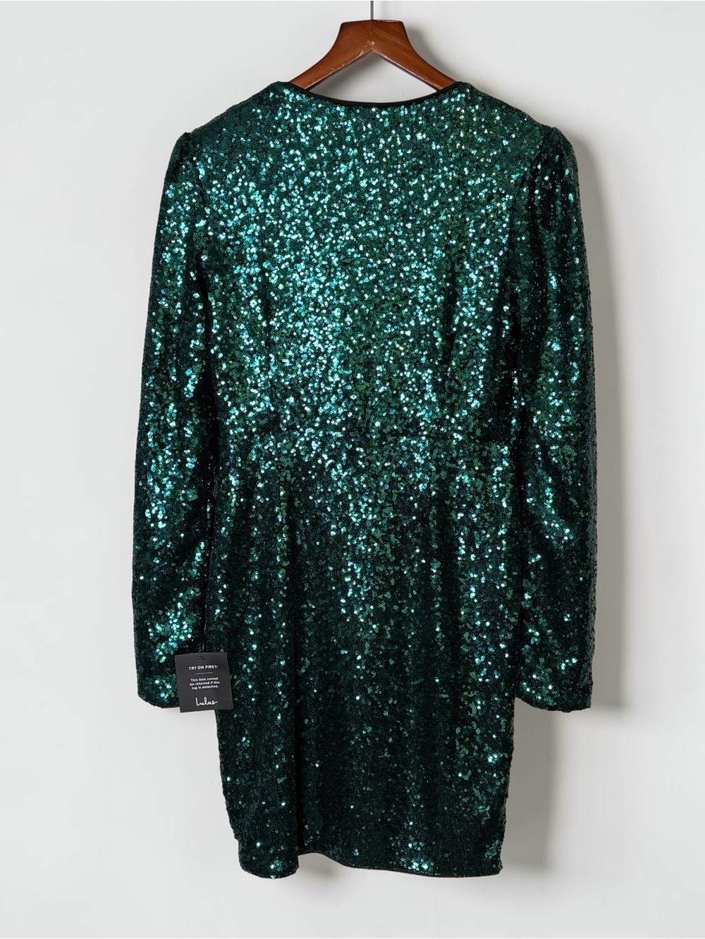 NWT Lulus Get Festive Emerald Green Sequin Bodycon Mini Dress L Large - Picture 8 of 16
